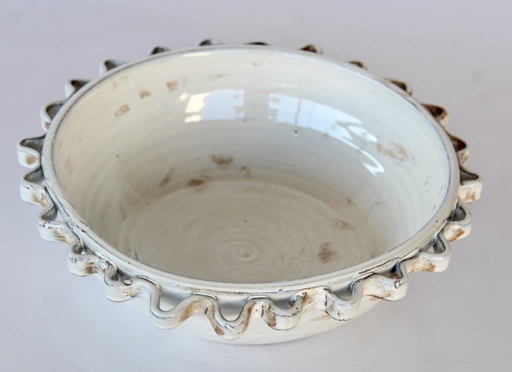 Large White Ceramic Bowl Frill Edge